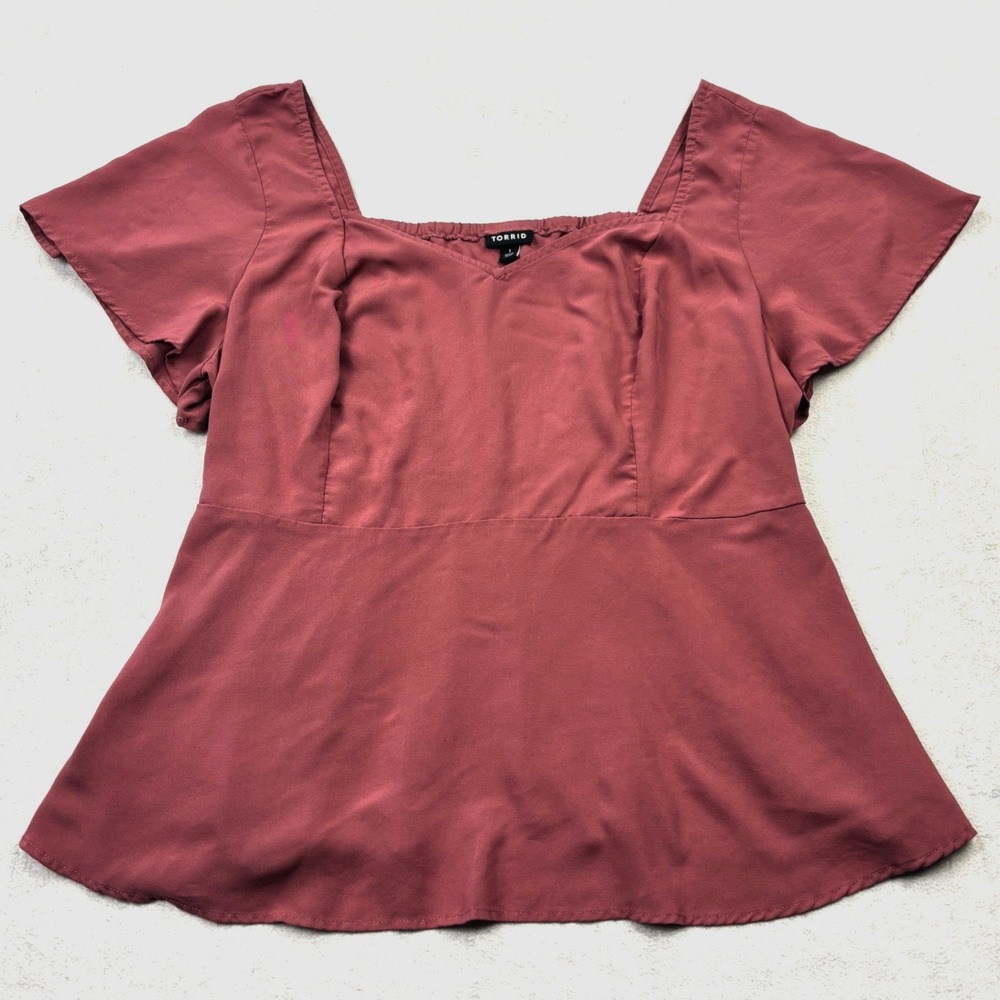 Torrid Womens Rosewood Pink Square Neck Flutter Sleeve Peplum Top Size 1 1X